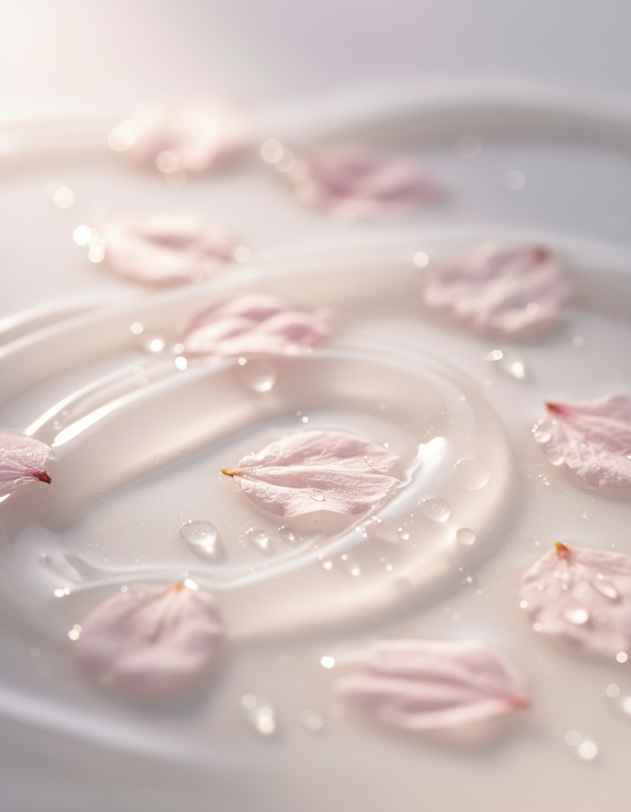 Cherry blossom petals on a soft pink surface